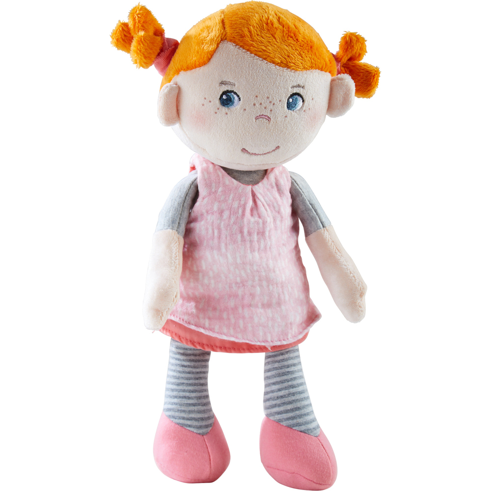 Puppe Kuschelpuppe grau/orange/rosa Haba 29 cm Juna
